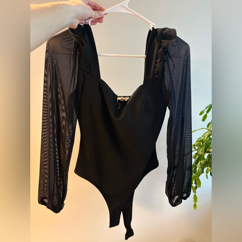 Moa Moa Black Sheer Sleeve Bodysuit